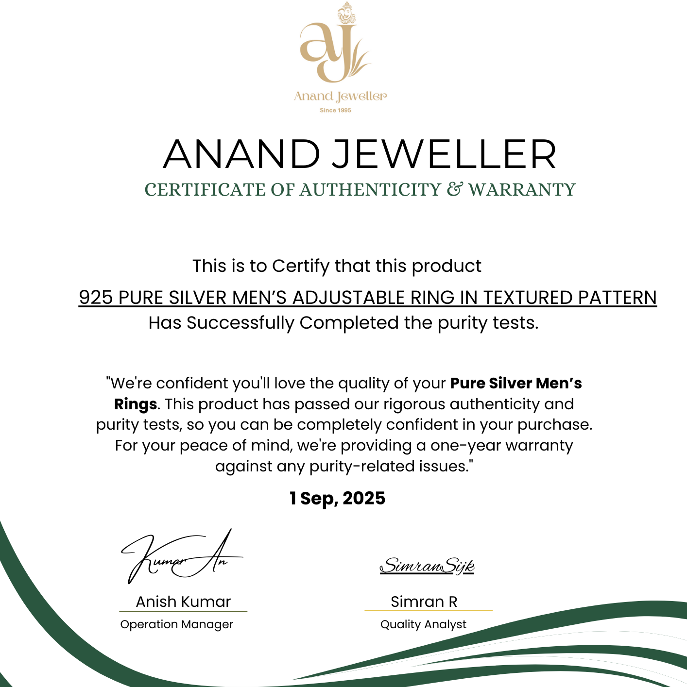 925 Pure Silver Men’s Adjustable Ring in Textured Pattern