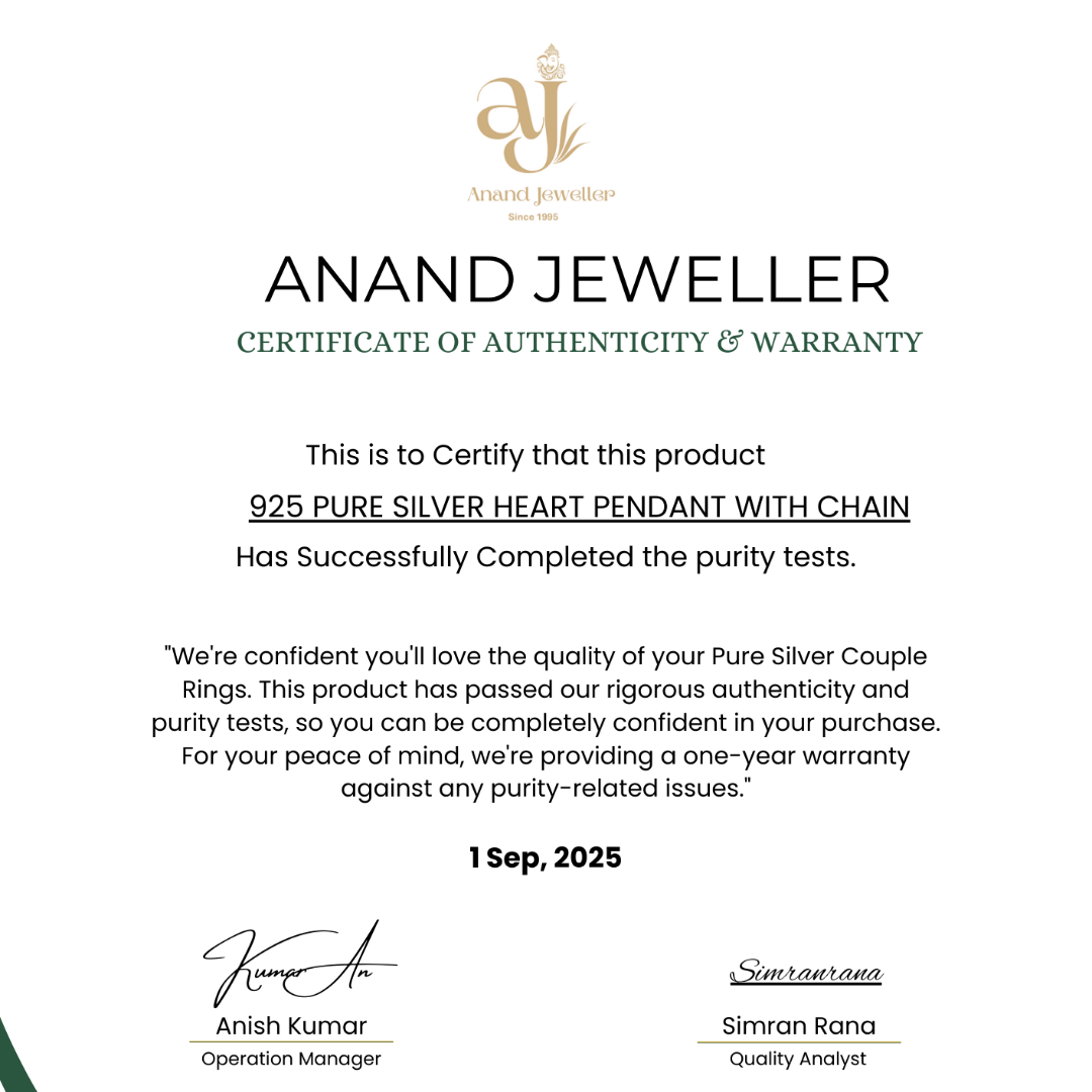 925 Pure Silver Heart Pendant with Chain in Golden colour– Girl's Jewellery