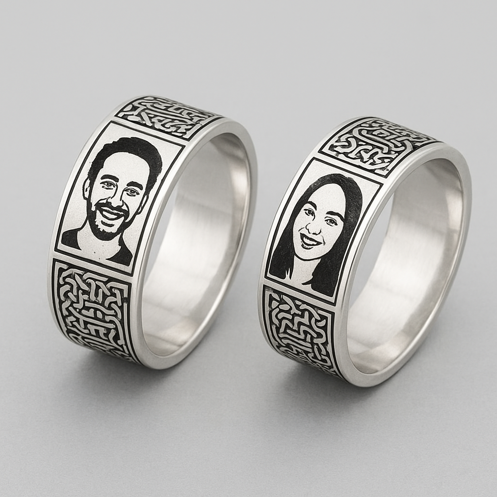 Personalized Couple Portrait 925 Sterling Silver Rings