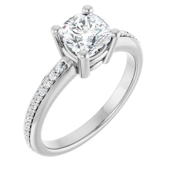 Single Shank with Diamonds - Silver Solitaire Engagement Ring