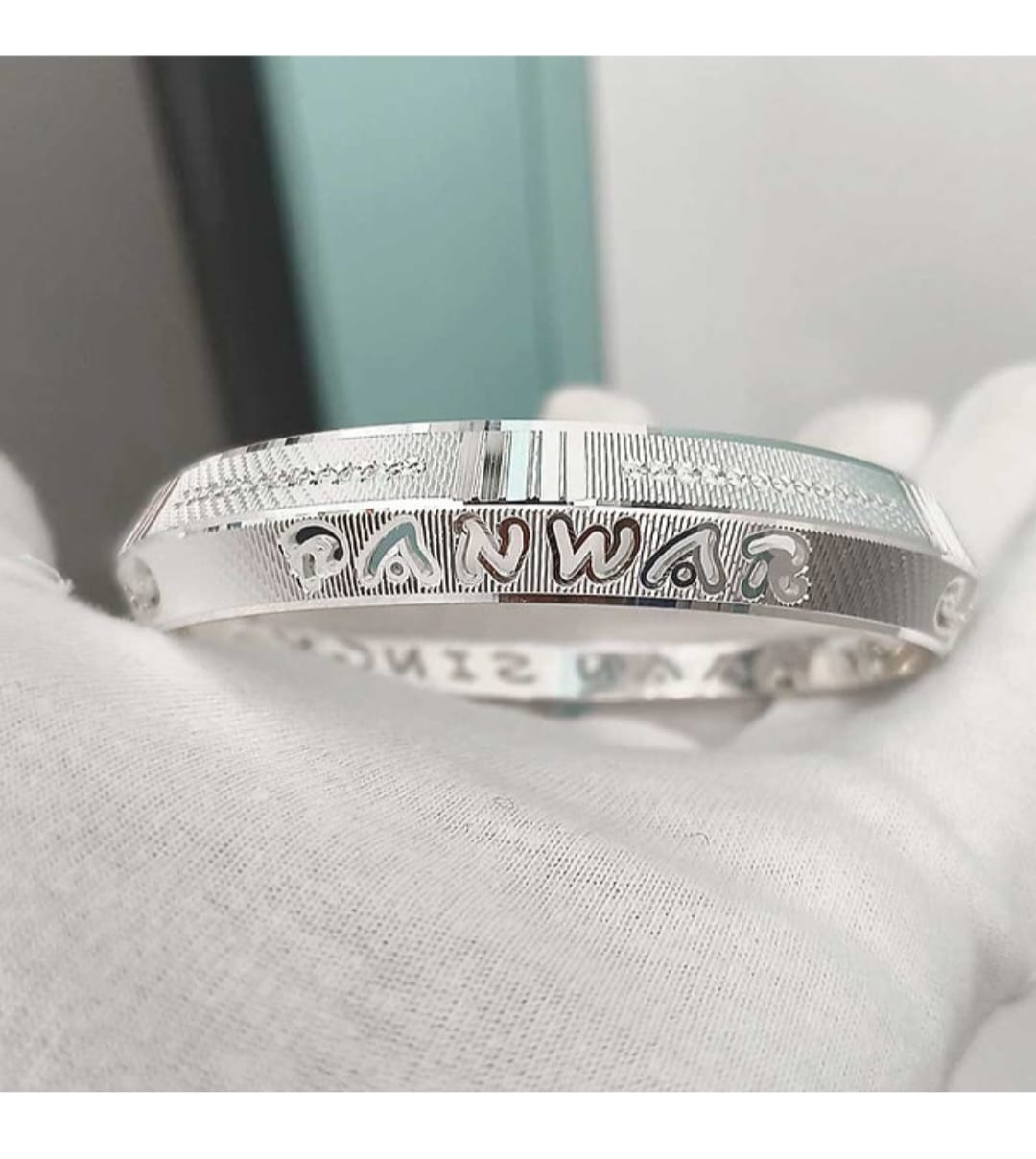 Personalized Silver Kada Bracelet – Engraved Name Design