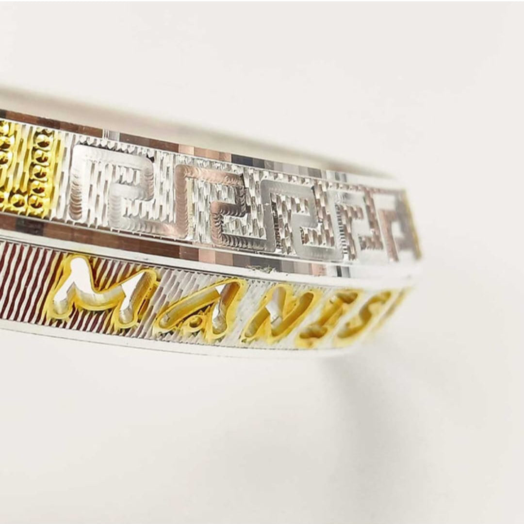 Personalized Two-Tone Silver Kada Bracelet – Name/Symbol Engraved Design