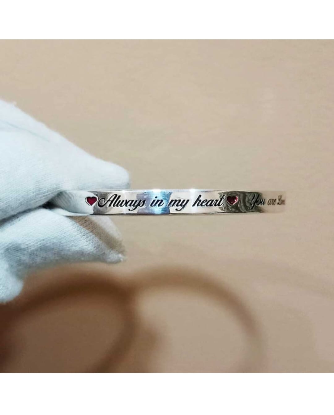 Engraved Silver Bracelet/Kada – “Blind for Love, You Are My Sunshine”