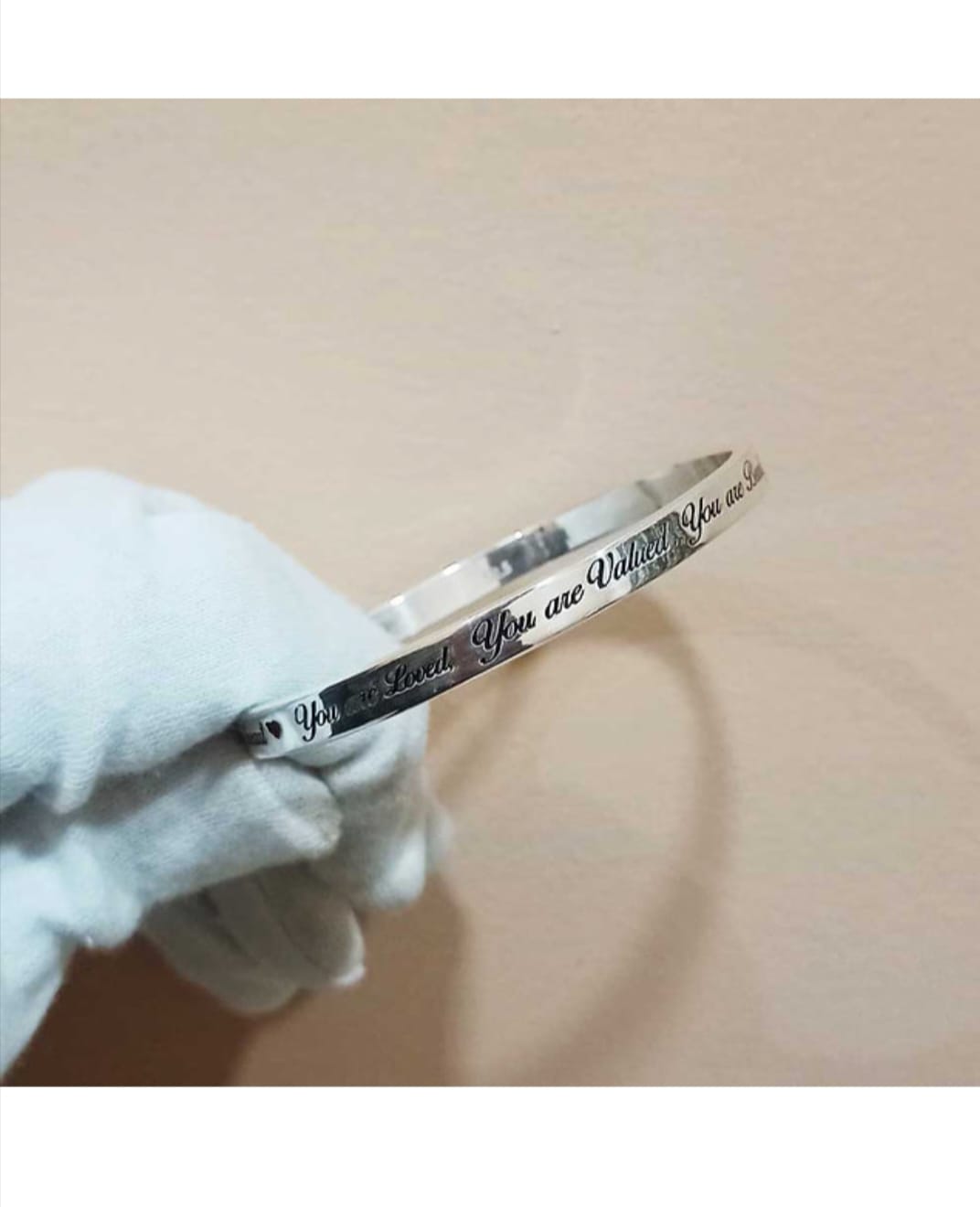 Engraved Silver Bracelet/Kada – “Blind for Love, You Are My Sunshine”