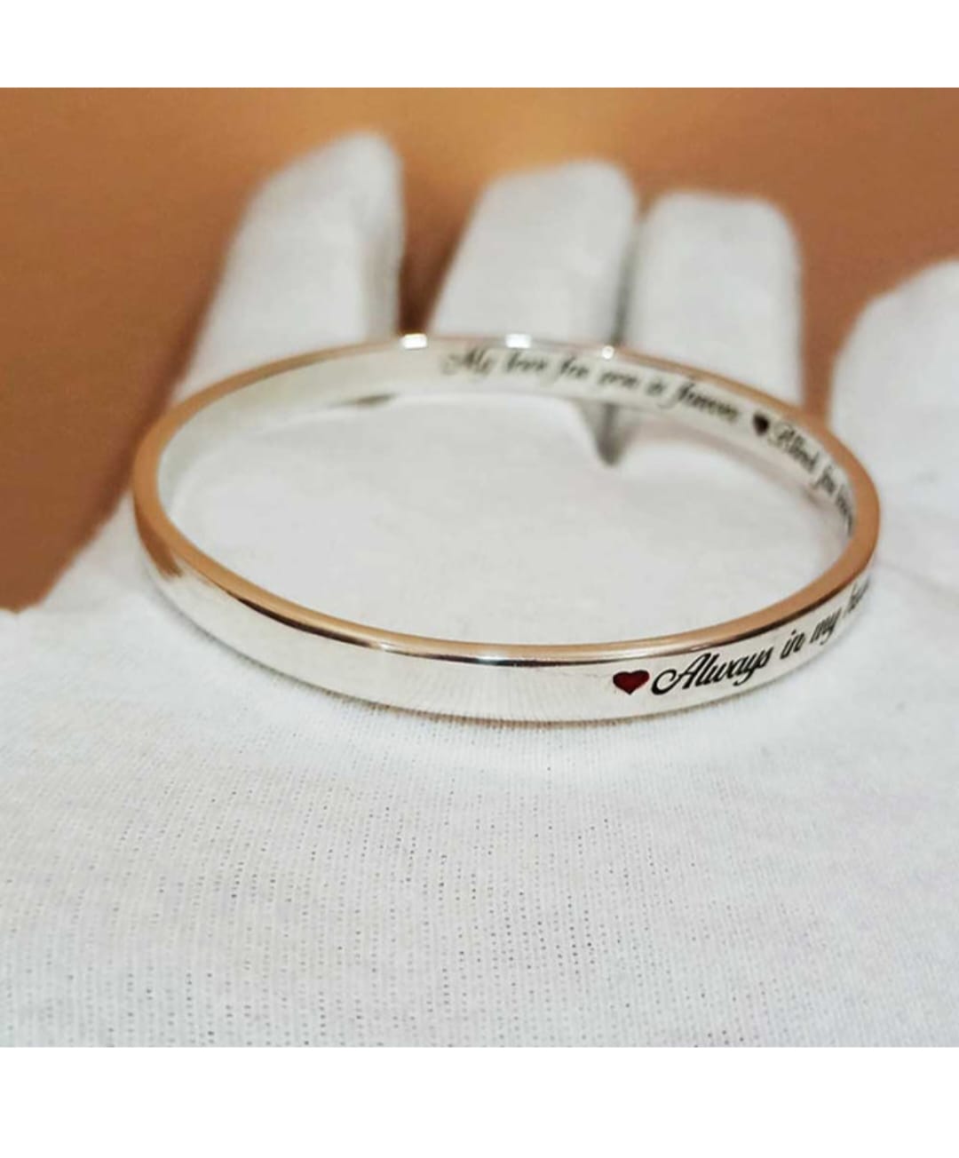 Engraved Silver Bracelet/Kada – “Blind for Love, You Are My Sunshine”