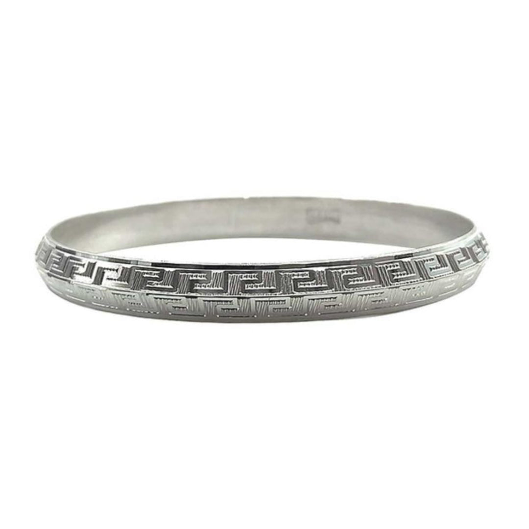 Classic Engraved Pure Silver Kada – Geometric Pattern Design