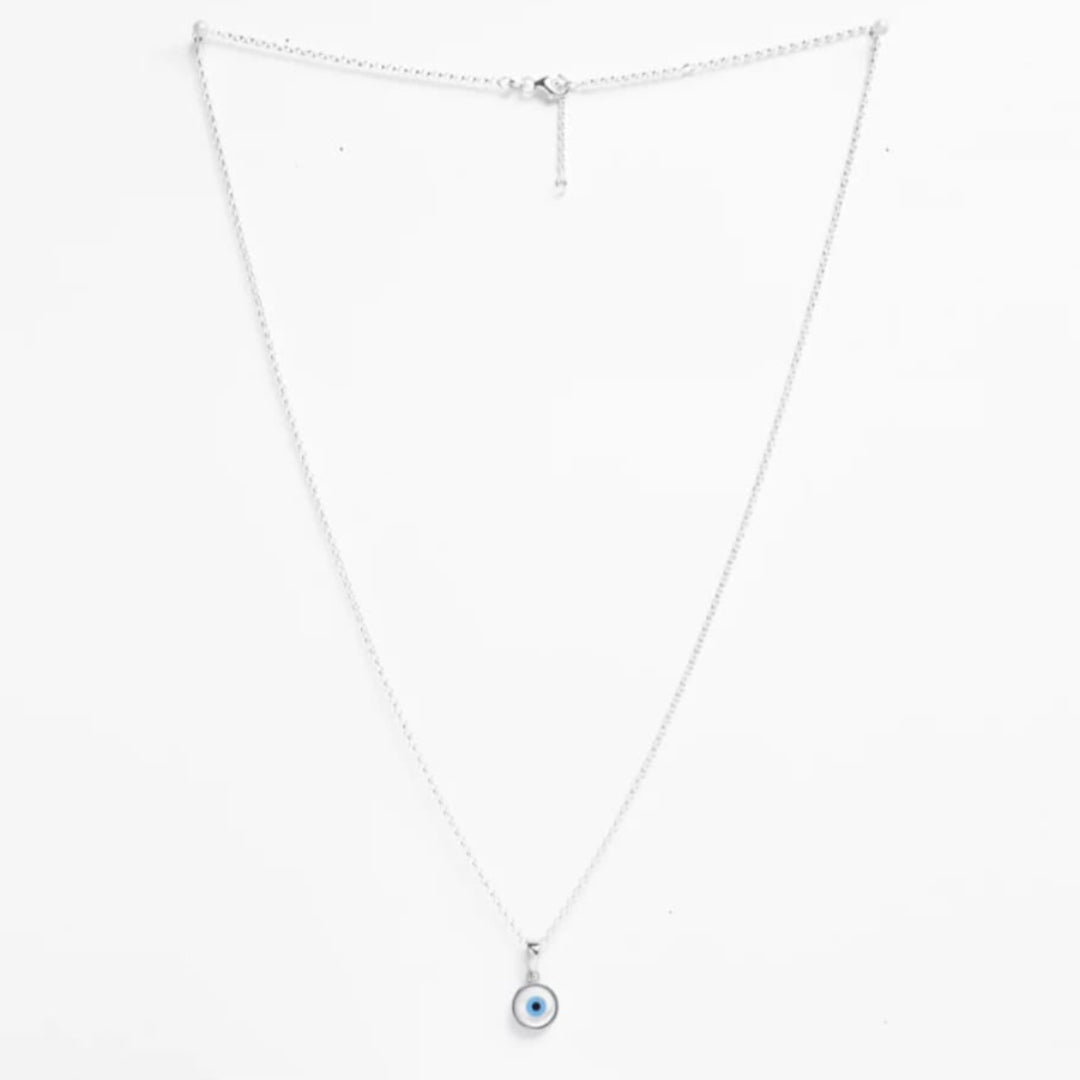 Unisex Silver Evil Eye Pendant with Chain – 925 Silver