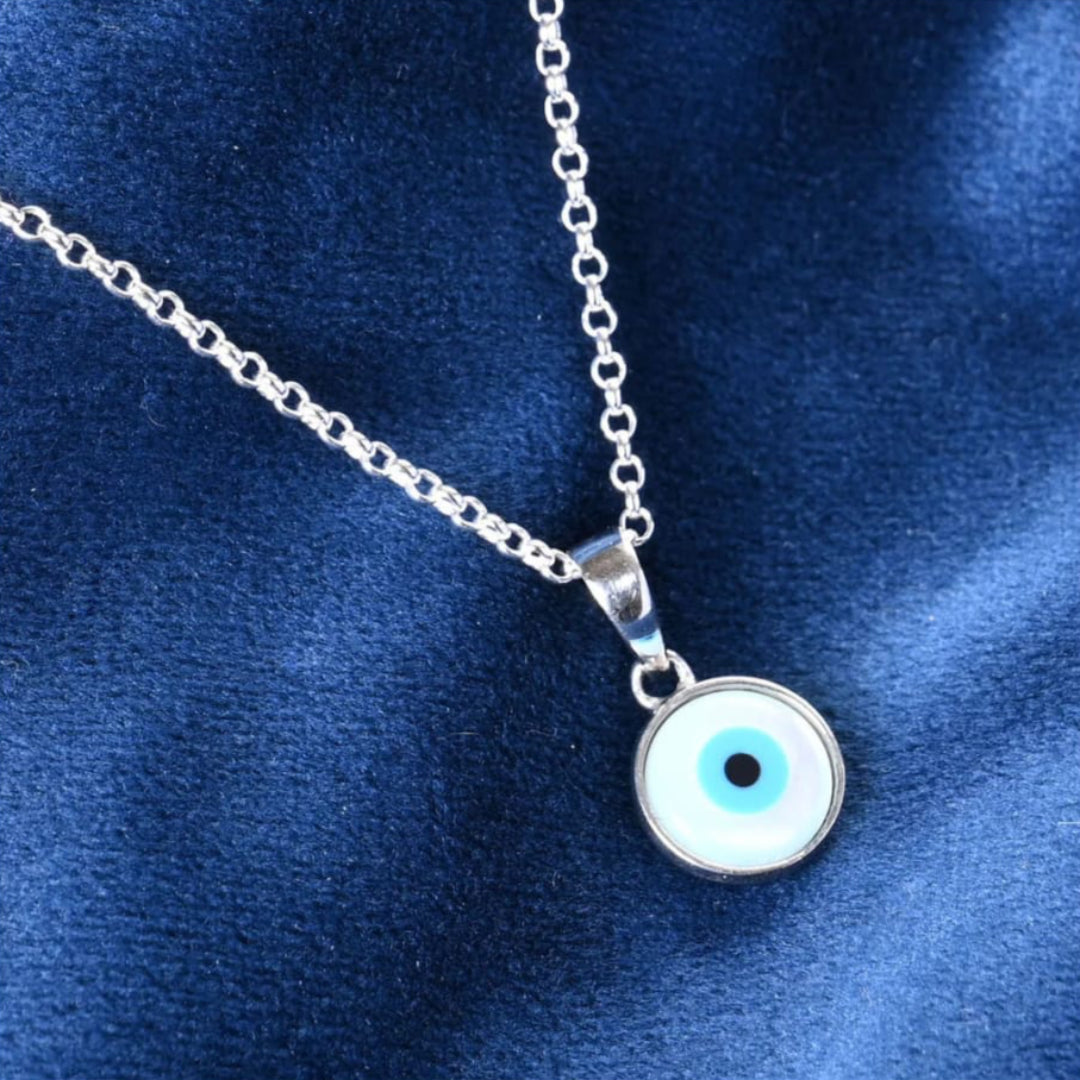 Unisex Silver Evil Eye Pendant with Chain – 925 Silver