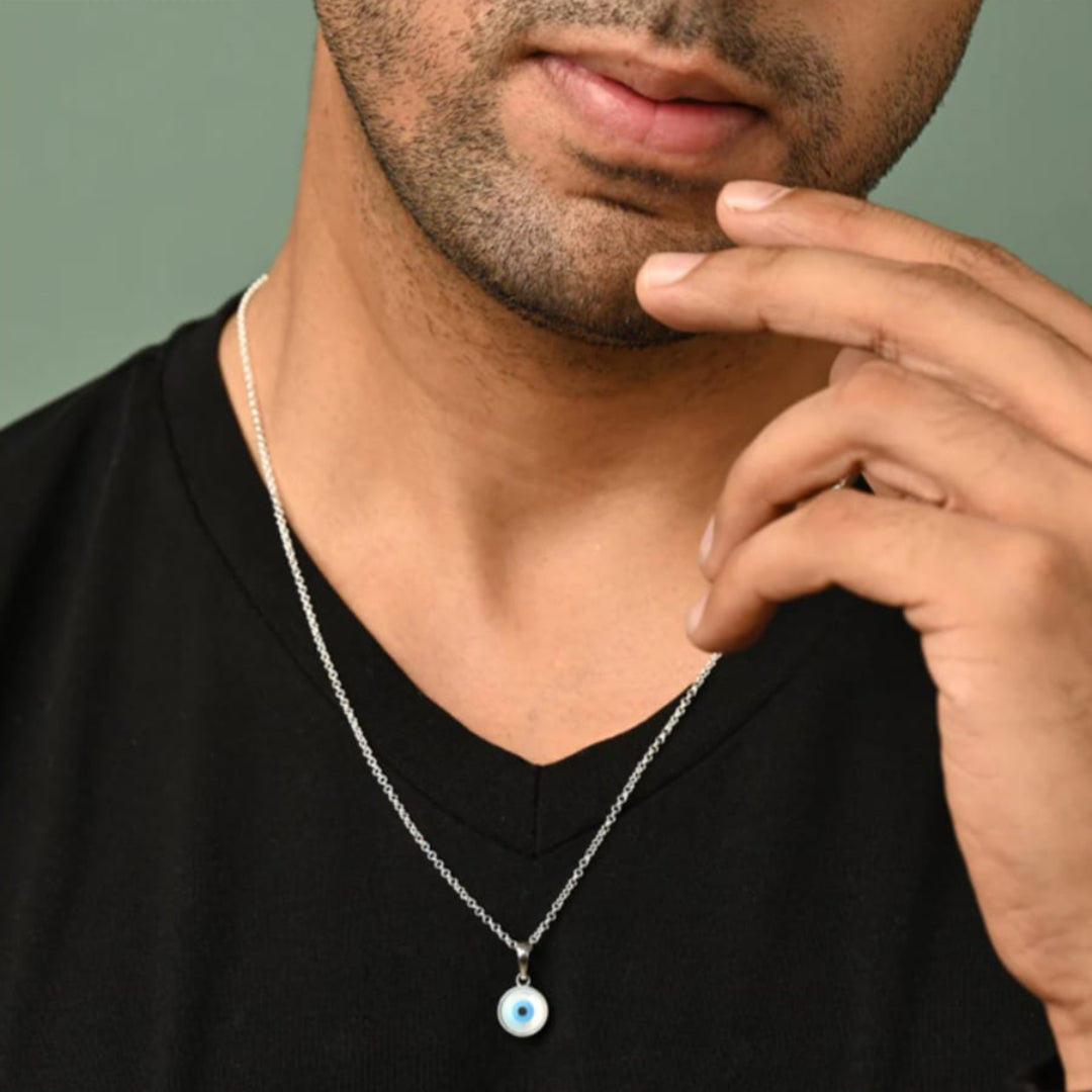 Unisex Silver Evil Eye Pendant with Chain – 925 Silver