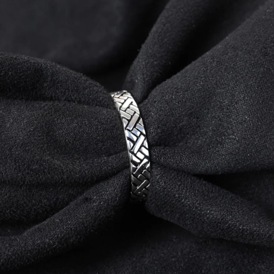 925 Pure Silver Men’s Adjustable Ring in Textured Pattern