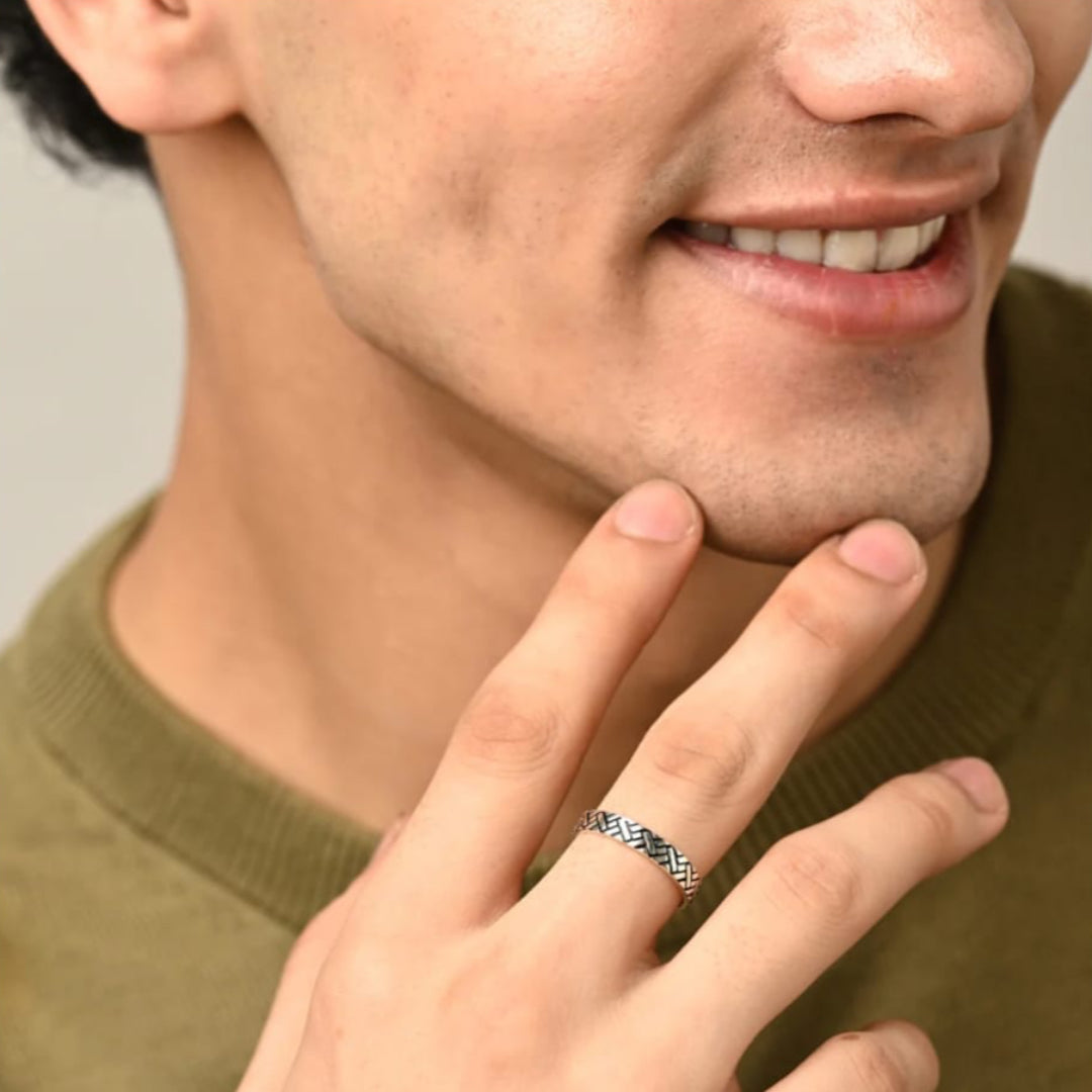 925 Pure Silver Men’s Adjustable Ring in Textured Pattern