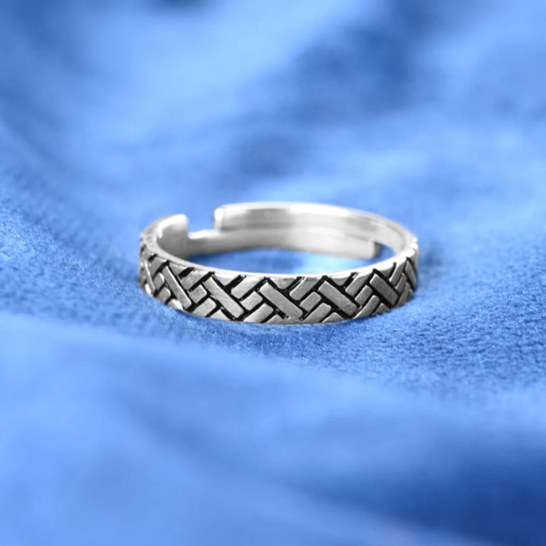 925 Pure Silver Men’s Adjustable Ring in Textured Pattern