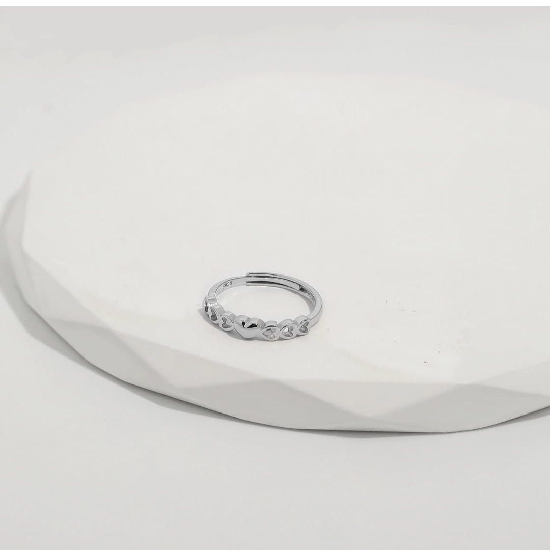 Heart Shape Adjustable 925 Sterling Silver Ring for Girls