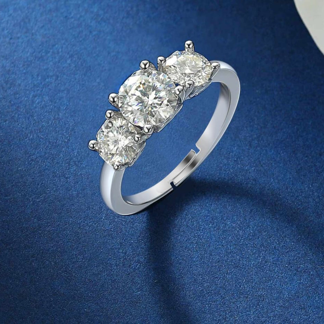 Classic Three-Stone Ring – Sterling Silver & Dazzling Stones
