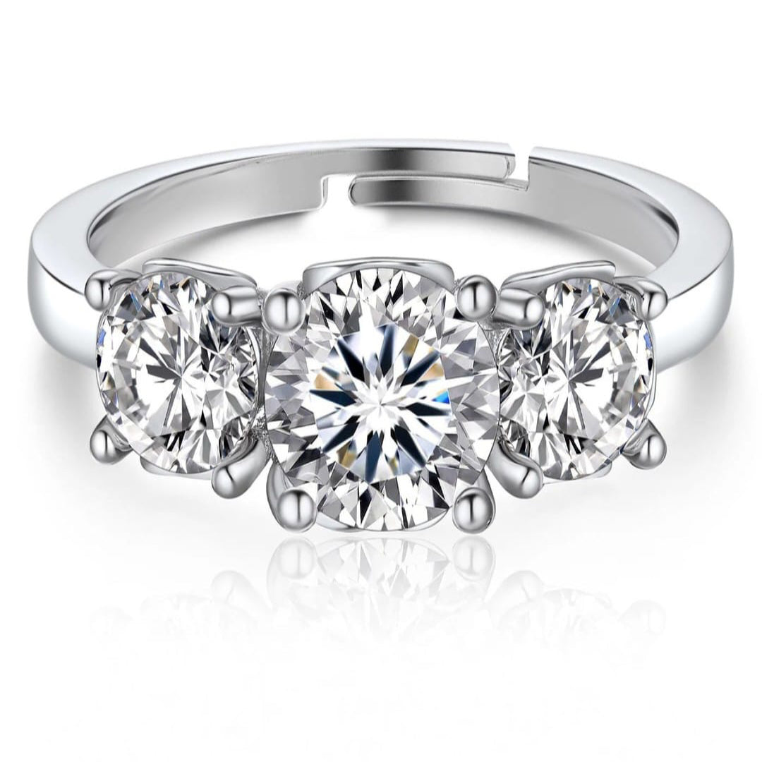 Classic Three-Stone Ring – Sterling Silver & Dazzling Stones
