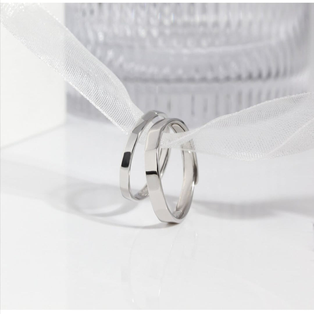 His & Hers Silver Couple Rings - Modern Minimalist Design