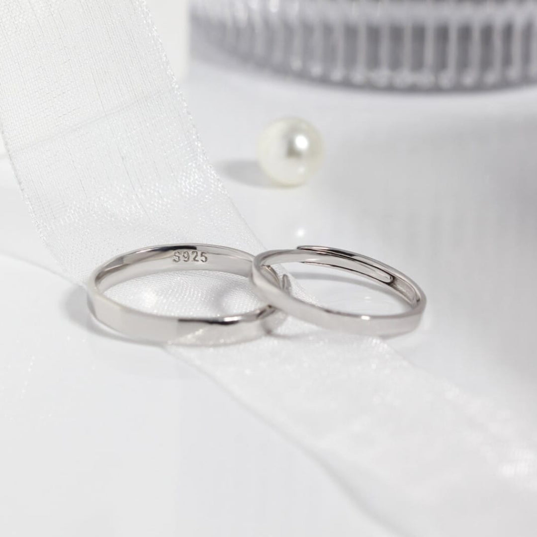 His & Hers Silver Couple Rings - Modern Minimalist Design