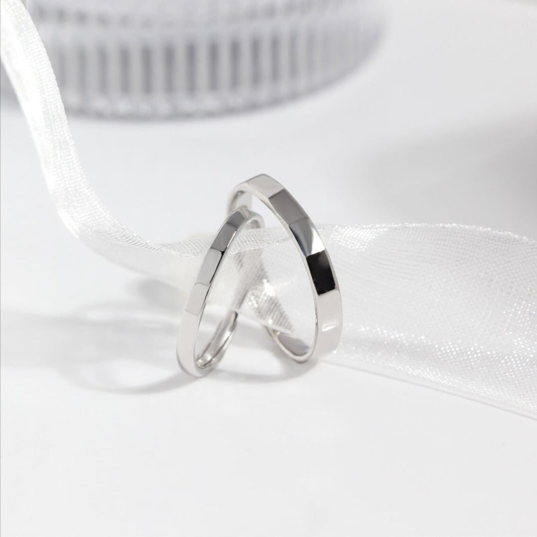 His & Hers Silver Couple Rings - Modern Minimalist Design