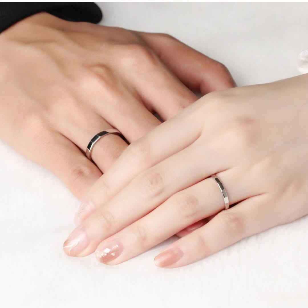 His & Hers Silver Couple Rings - Modern Minimalist Design