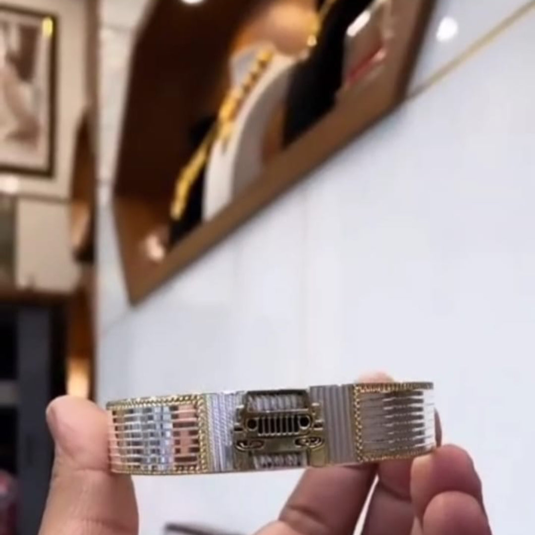 The Off-Roader Rugged Jeep Silver & Gold Plated Kada