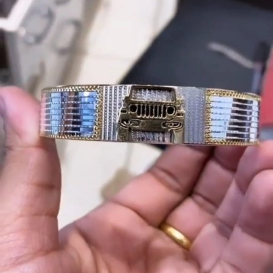 The Off-Roader Rugged Jeep Silver & Gold Plated Kada