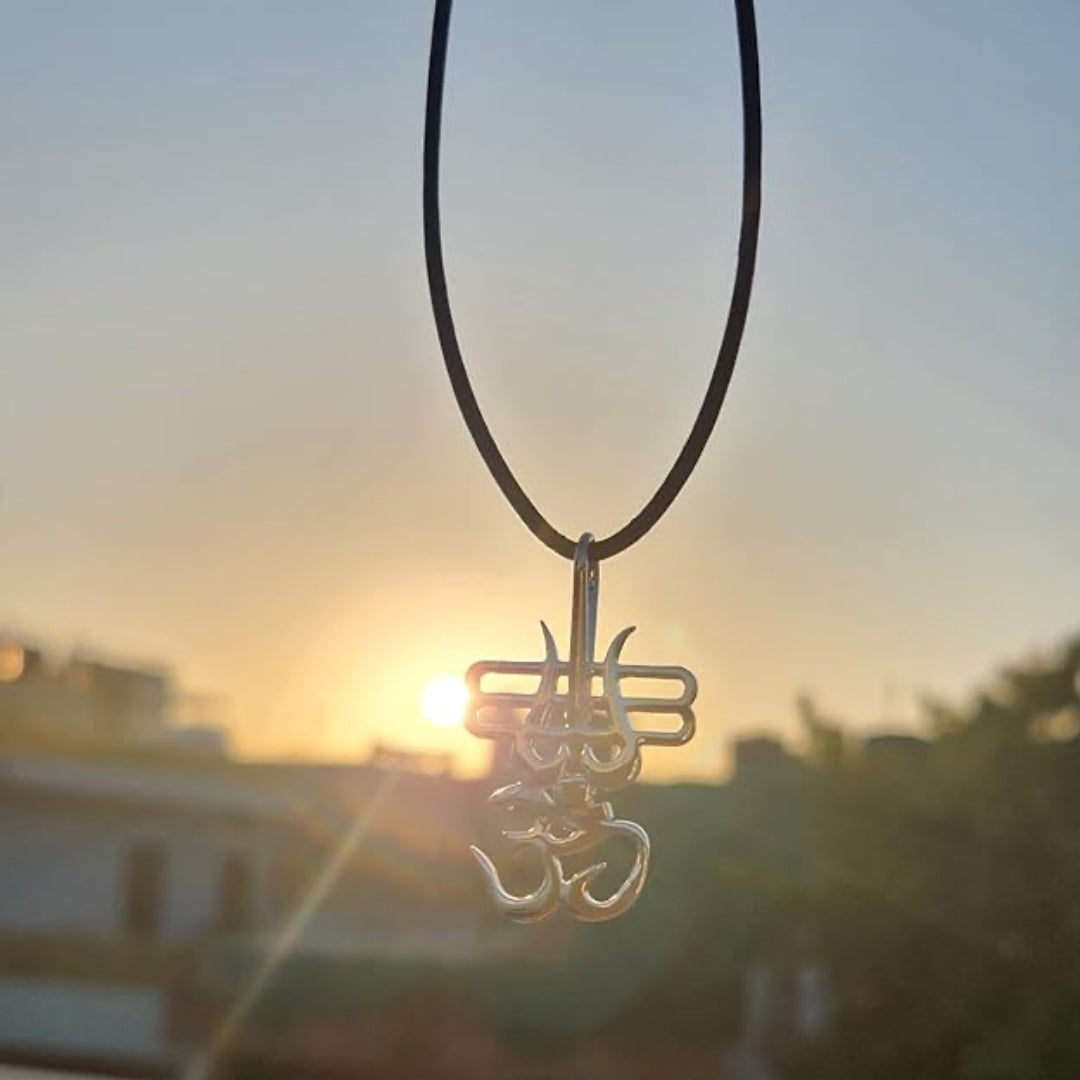 Trishul with OM 925 Sterling Silver Pendant for Men