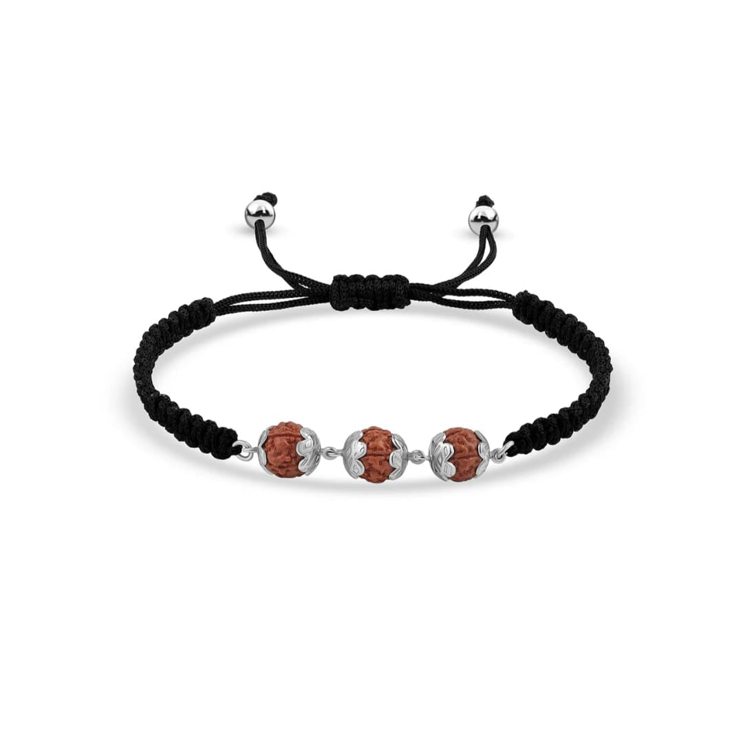 5 Mukhi Trilogy Rudraksha Silver Bracelet – Adjustable Spiritual Charm