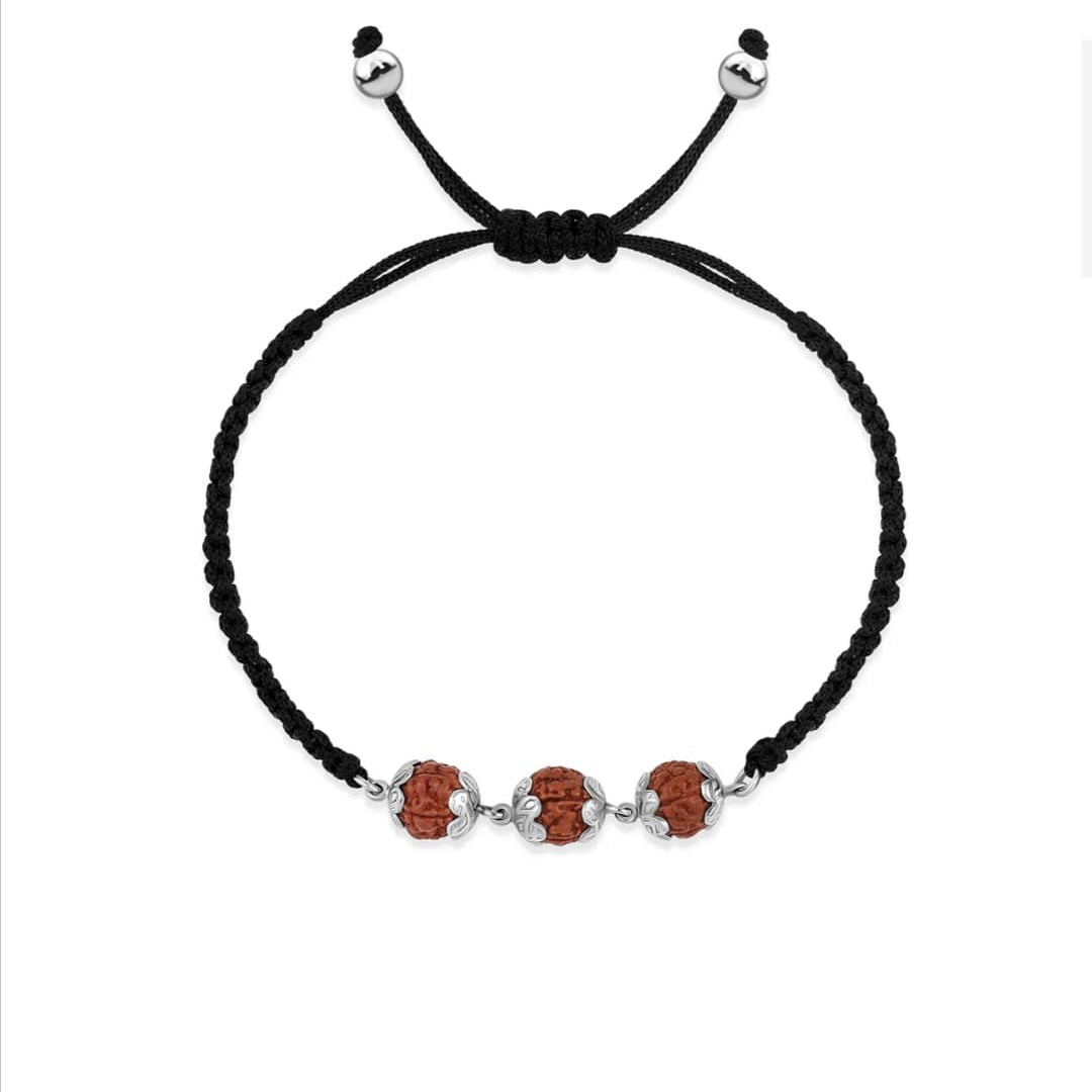 5 Mukhi Trilogy Rudraksha Silver Bracelet – Adjustable Spiritual Charm