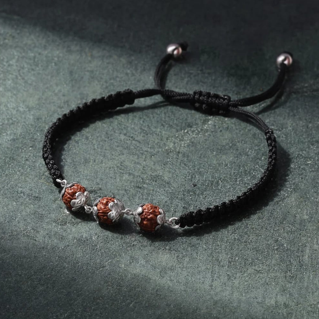 5 Mukhi Trilogy Rudraksha Silver Bracelet – Adjustable Spiritual Charm