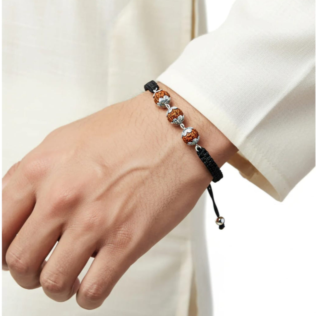 5 Mukhi Trilogy Rudraksha Silver Bracelet – Adjustable Spiritual Charm