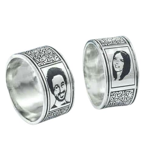 Personalized Couple Portrait 925 Sterling Silver Rings