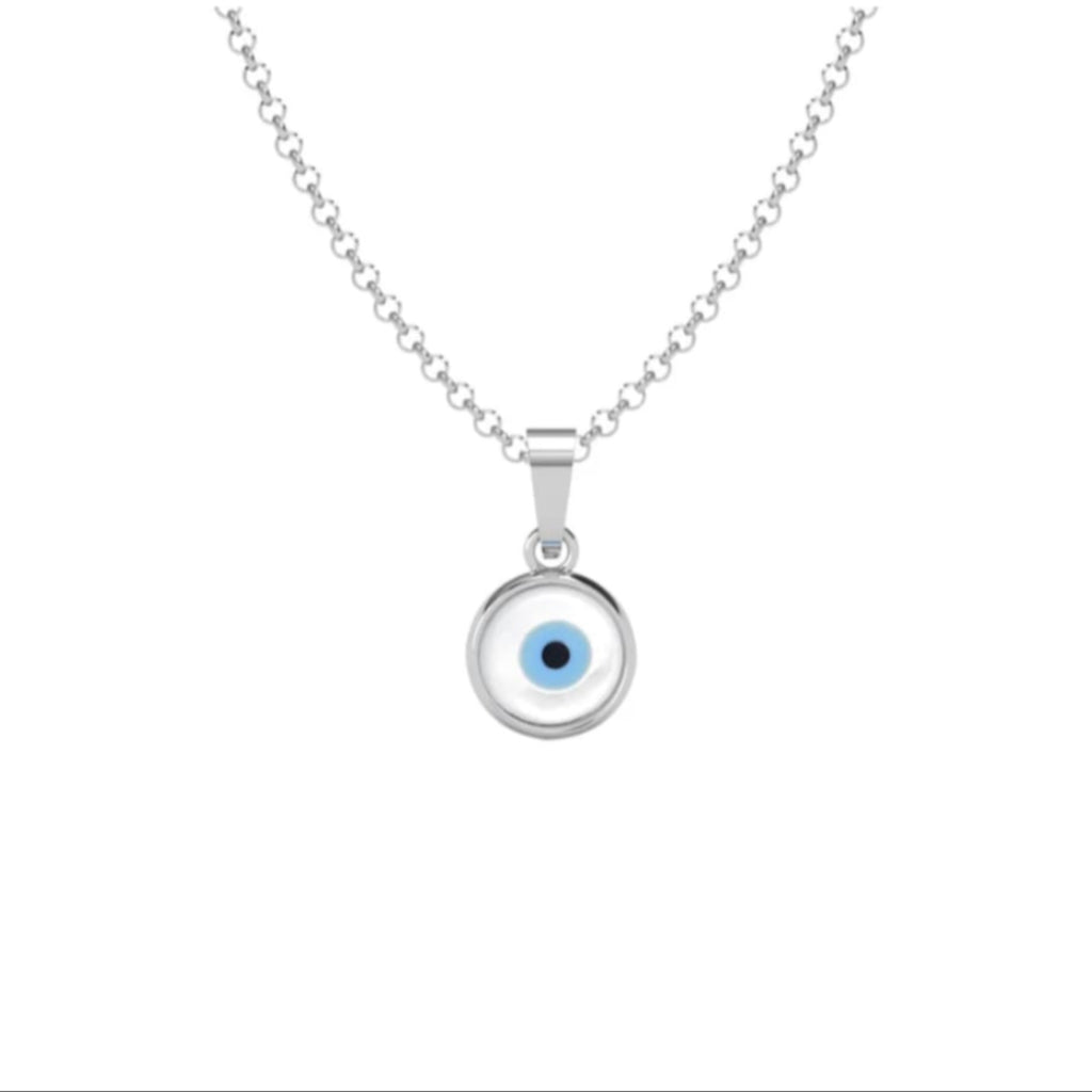 Unisex Silver Evil Eye Pendant with Chain – 925 Silver