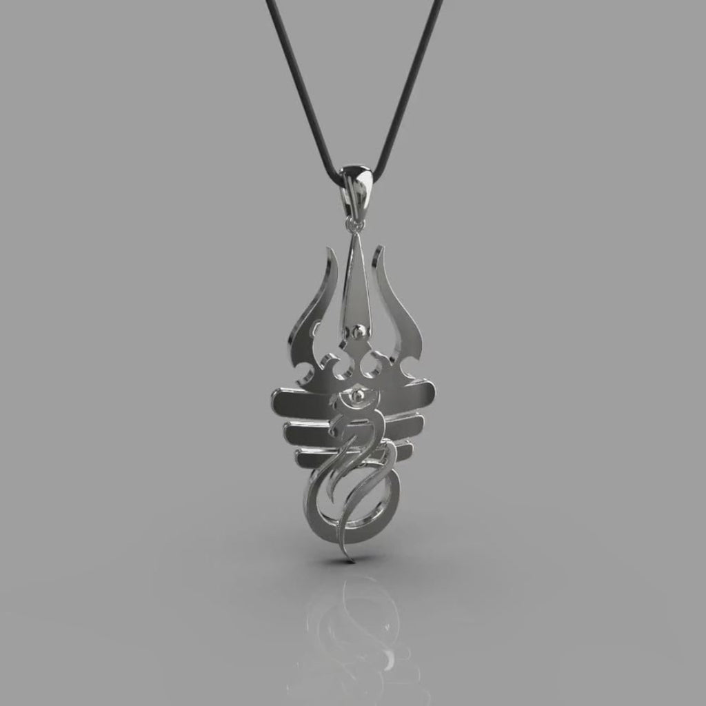 Trishul with Snake 925 Sterling Silver Pendant for Men