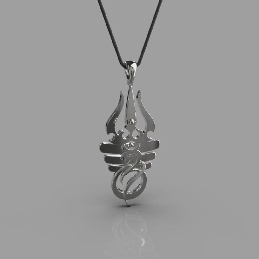 Trishul with Snake 925 Sterling Silver Pendant for Men