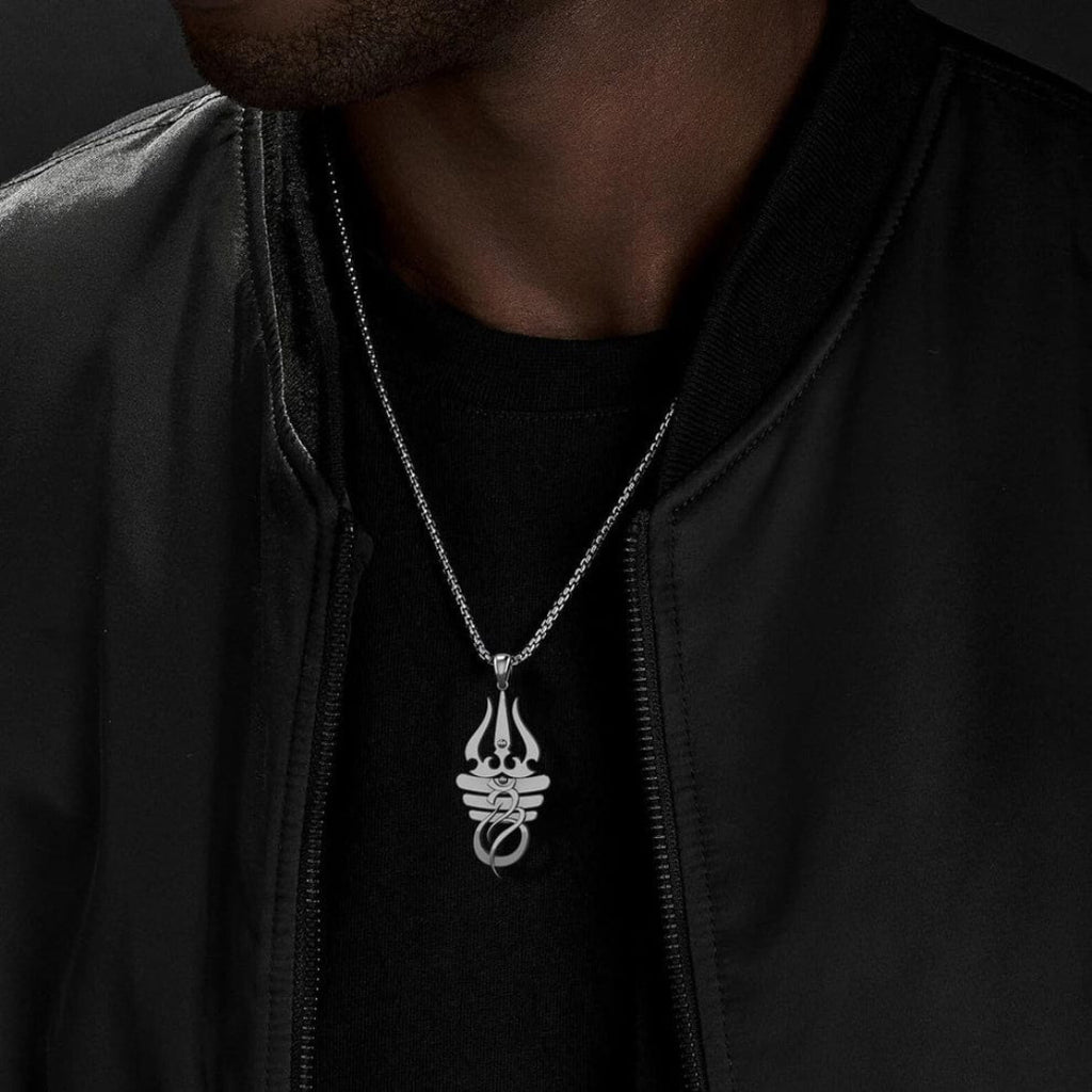 Trishul with Snake 925 Sterling Silver Pendant for Men