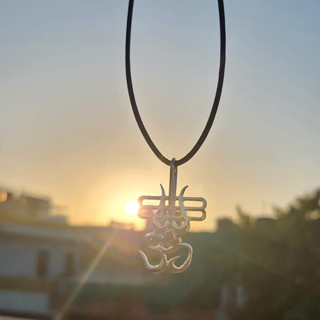 Trishul with OM 925 Sterling Silver Pendant for Men