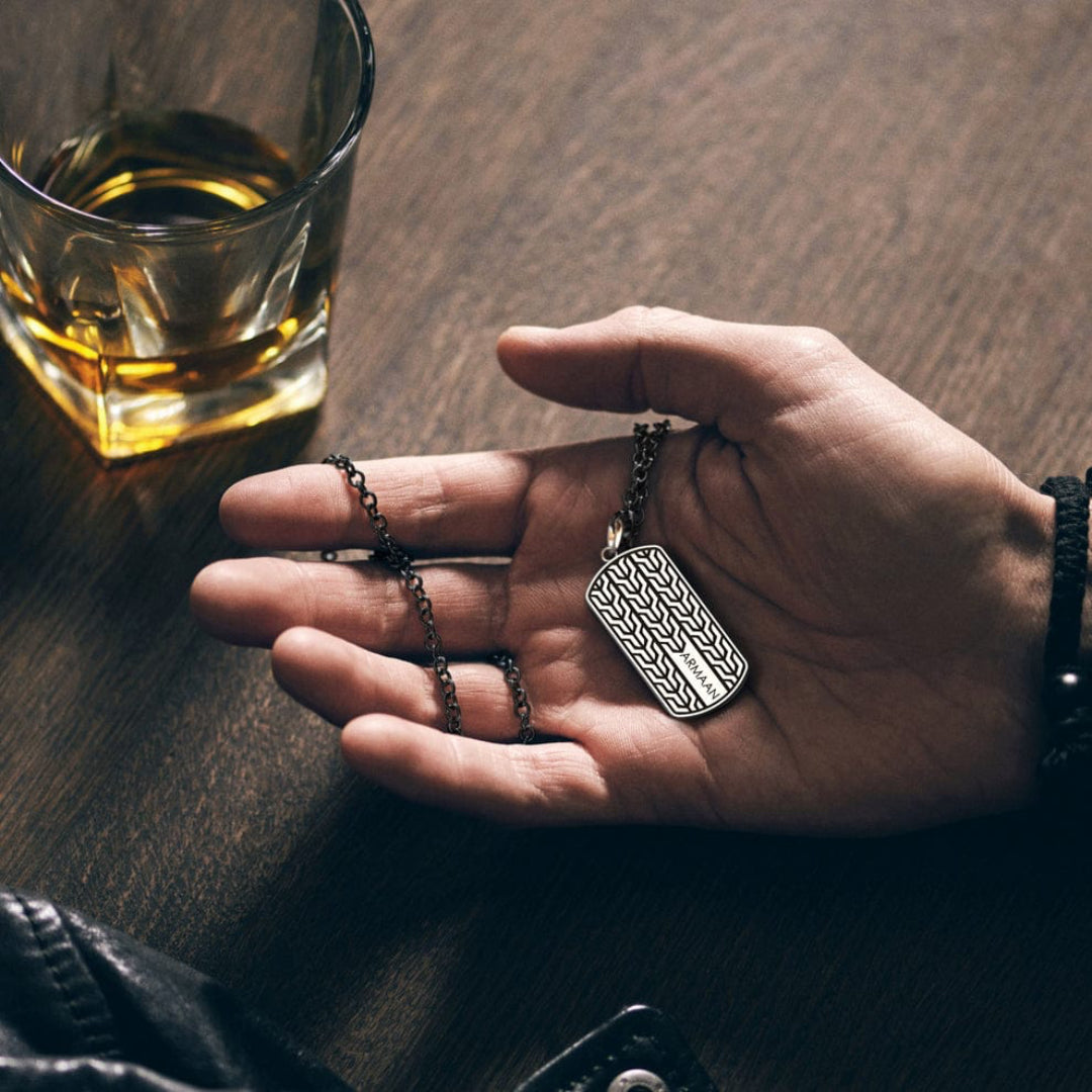 Engraved Pattern 925 Sterling Silver Name Tag Pendant