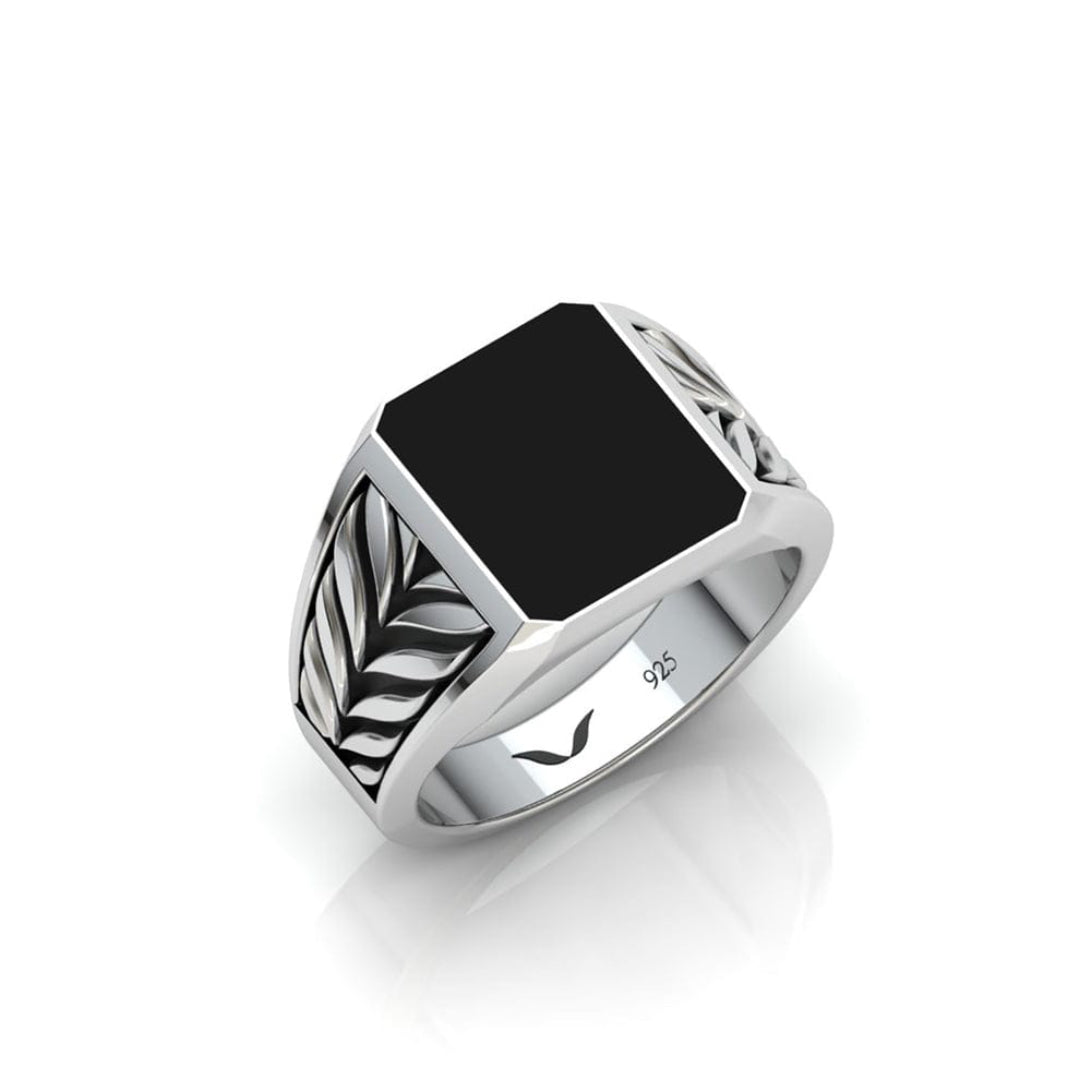 Geometric Square Black 925 Sterling Silver Men’s Ring