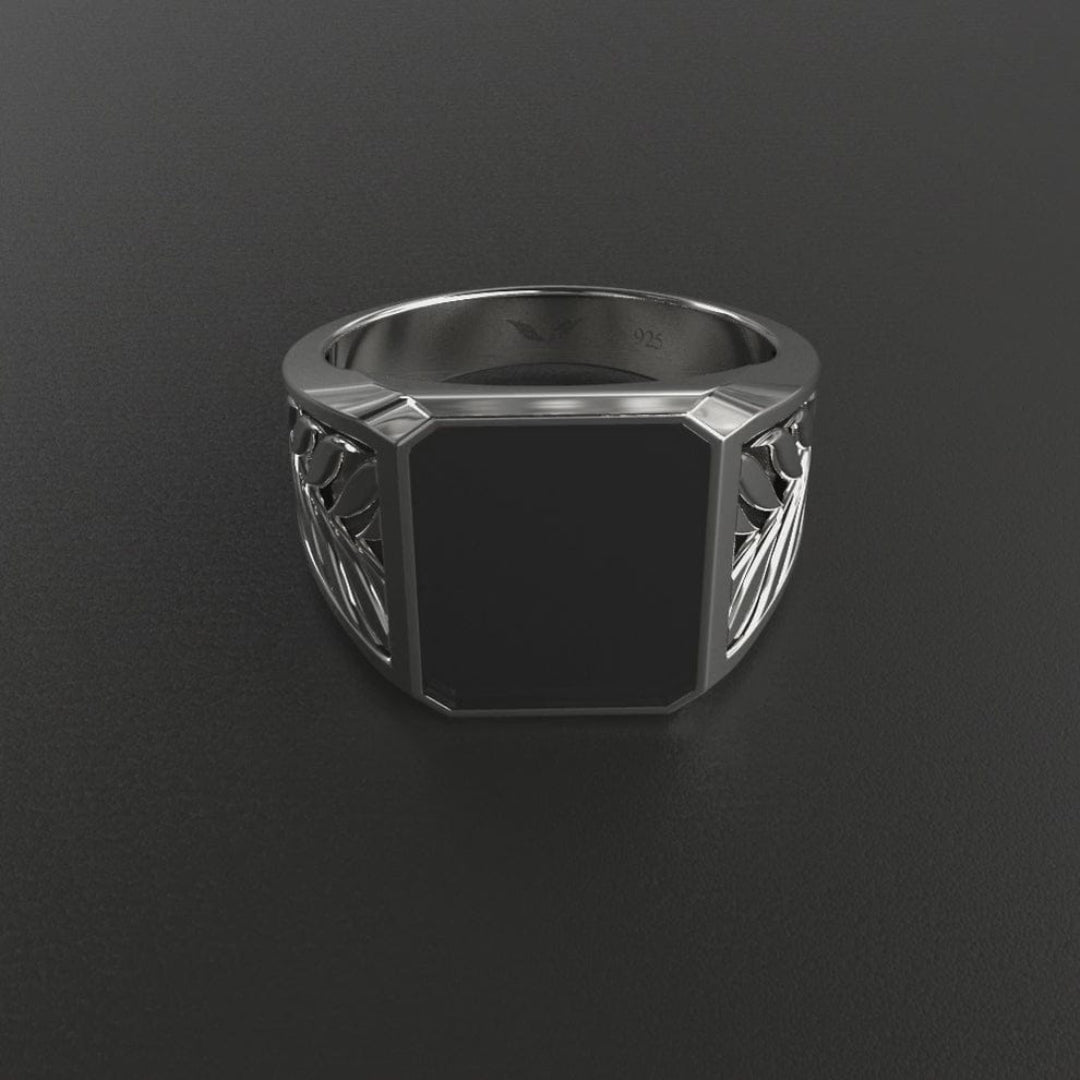Geometric Square Black 925 Sterling Silver Men’s Ring